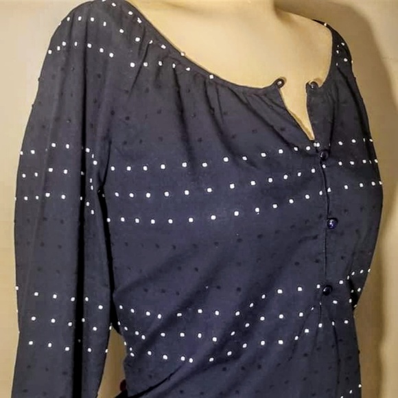Talbot's Navy Blue Blouse, White Accent Dots, Sz M - Picture 2 of 4